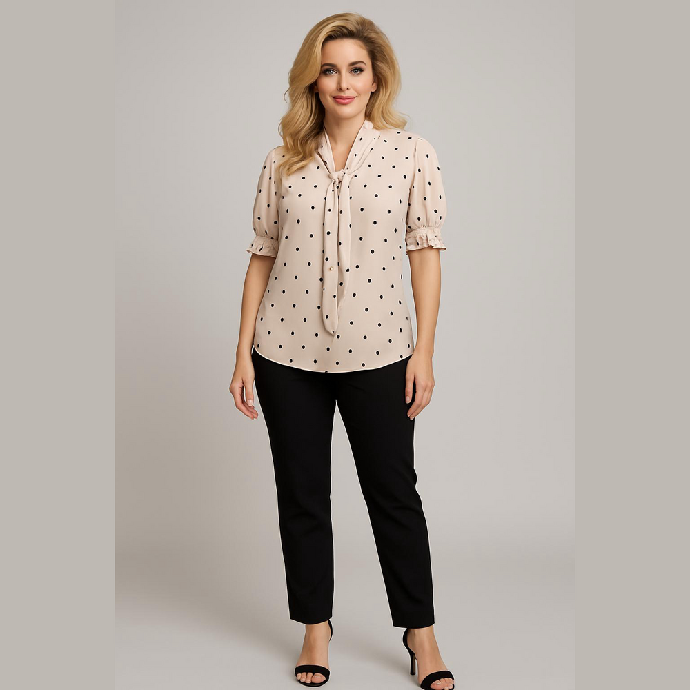 🎁Adrianna Papell Cream Polka Dot Tie Neck Blouse